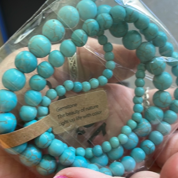 3 Pc Multi-Size Blue Turquoise Bracelet Set - Picture 3 of 4